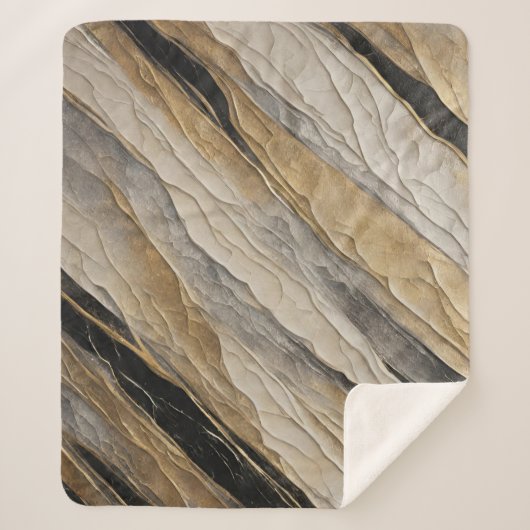 風化した黒と金ゴールド ストライプ シェルパブランケット (正面)