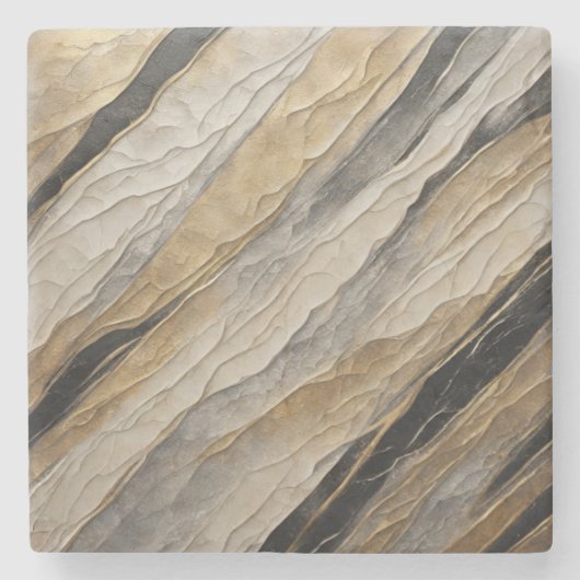 風化した黒と金ゴールド ストライプ ストーンコースター (正面)