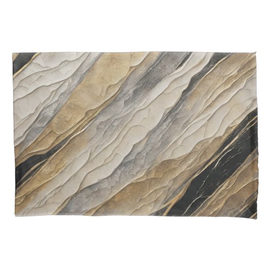 風化した黒と金ゴールド ストライプ 枕カバー (正面)