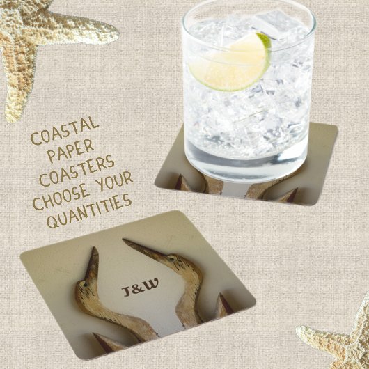 風化した2つのヘロン海岸とイニシャル スクエアペーパーコースター