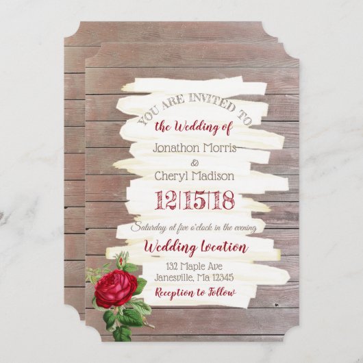 風化ウッドブルゴーニュバラ結婚式招待状 招待状 (正面/裏面)