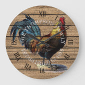 風化カスタムした厚板の柄の可愛い鶏 ラージ壁時計 (正面)