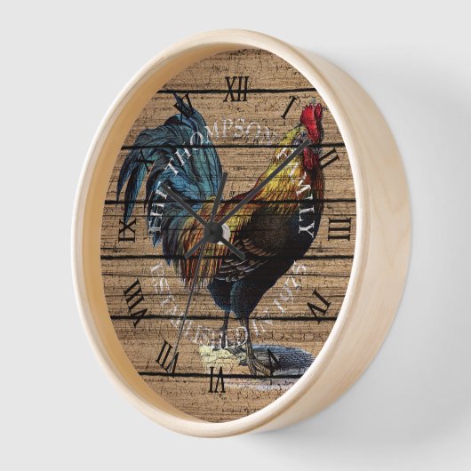 風化カスタムした厚板の柄の可愛い鶏 壁時計 (傾斜)