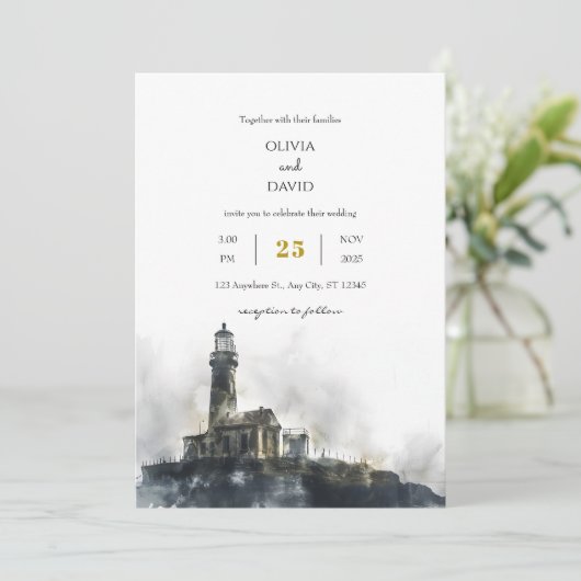 風化シーサイドライトハウスアイランドビーチ結婚式 招待状 (スタンド正面)