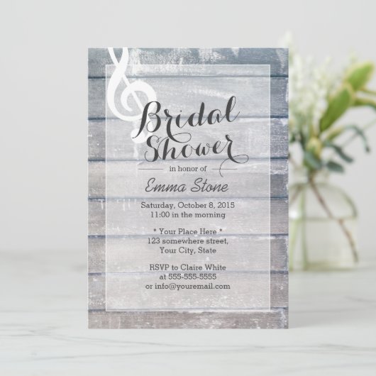 風化スタイリッシュ木材ミュージカルブライダルシャワー 招待状 (スタンド正面)