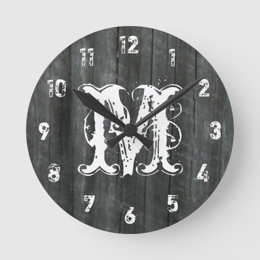 風化バーンウッドモノグラムインスパイアクロック ラウンド壁時計 (正面)