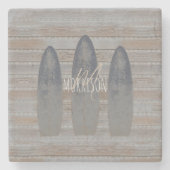 風化パーソナライズされたビーチ流木サーフボード ストーンコースター (正面)