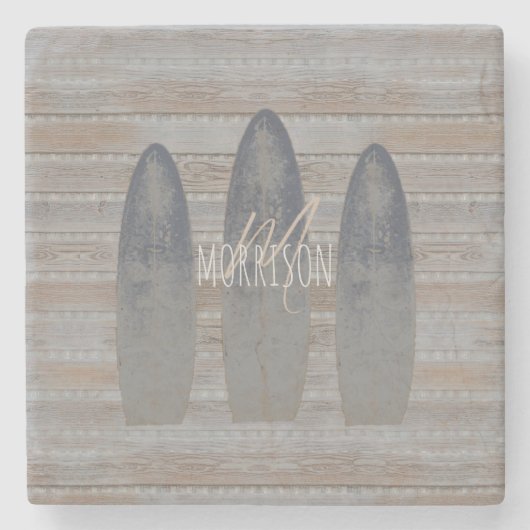 風化パーソナライズされたビーチ流木サーフボード ストーンコースター (正面)