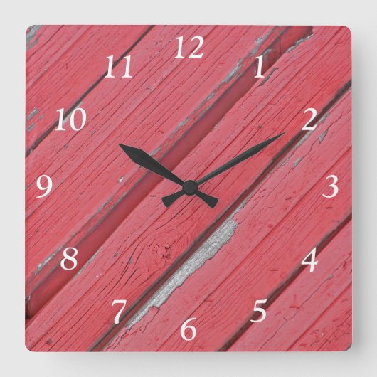 風化フェイク赤いバーンウッド スクエア壁時計 (正面)
