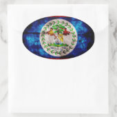 風化ベリーズ国旗 楕円形シール (バッグ)