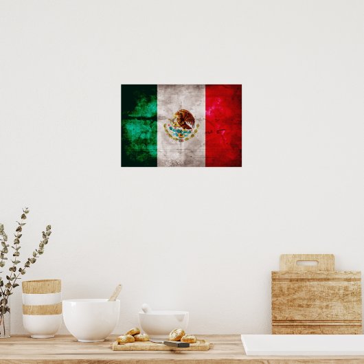 風化メキシコ国旗 ポスター (キッチン)