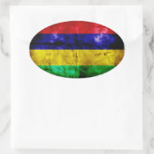 風化モーリシャス国旗 楕円形シール (バッグ)