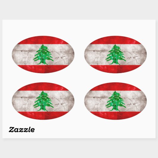 風化レバノン国旗 楕円形シール (シート)