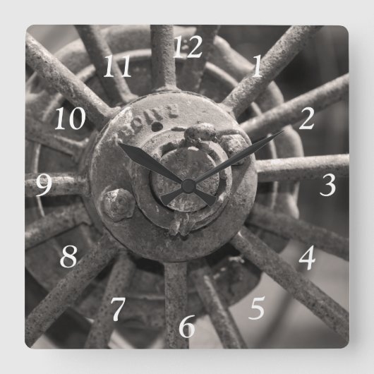 風化ワゴンホイール四角時計 スクエア壁時計 (正面)