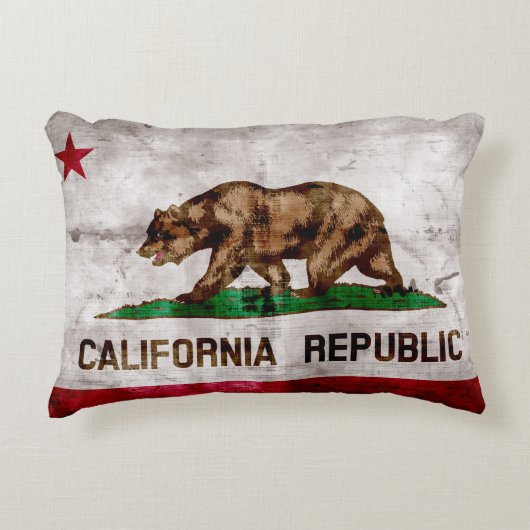 風化ヴィンテージカリフォルニア州旗 アクセントクッション (正面)