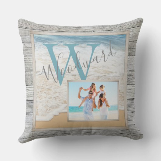 風化木材ビーチシーンモノグラム アウトドアクッション (裏面)