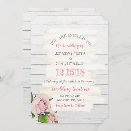 風化木材ピンクフローラ結婚式招待状 招待状 (正面/裏面)