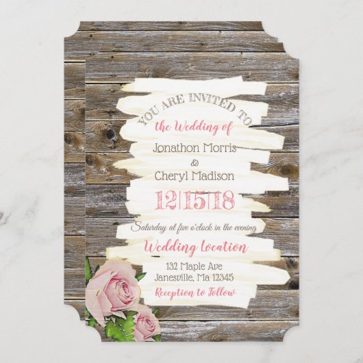 風化木材ピンクフローラ結婚式招待状 招待状 (正面/裏面)