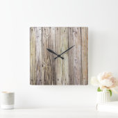 風化木材波止場ボード素朴アピール スクエア壁時計 (ホーム)