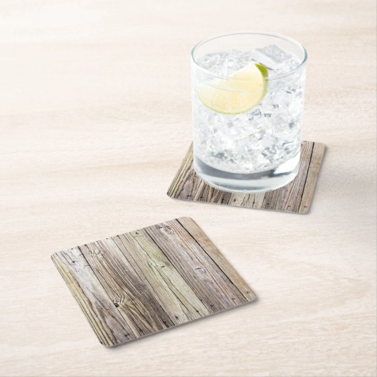 風化木材波止場板素朴チャーム スクエアペーパーコースター (インサイチュ)