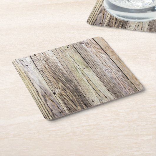 風化木材波止場板素朴チャーム スクエアペーパーコースター (アングル)
