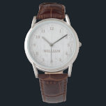 風化木素朴の名前を追加 腕時計<br><div class="desc">この素朴なテーマの時計は、白と灰色の風化した木の背景に茶色の数とティックを羽毛を付けている。名前を付けてパーソナライズアーティストSusan Coffeyによる設計。</div>