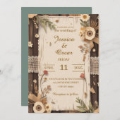 風化木素朴乾花の背景 招待状 (正面/裏面)