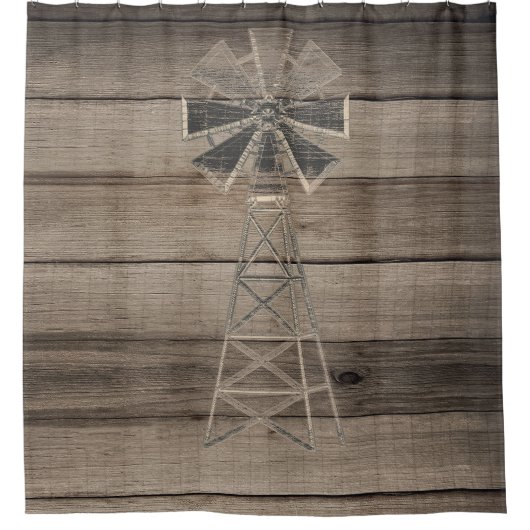 風化木素朴国の風車 シャワーカーテン (正面)