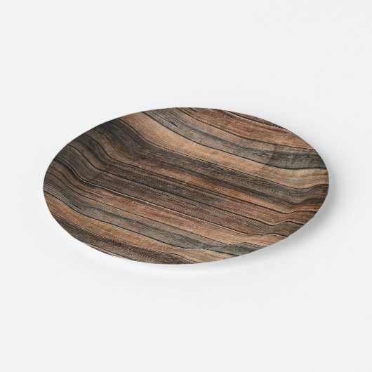 風化木素朴茶色の納屋の田舎の結婚式 ペーパープレート (アングル)