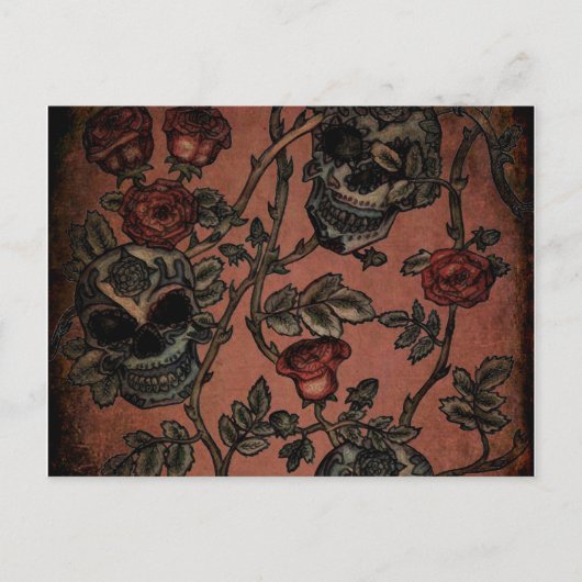 風化砂糖スカルとバラはがき ポストカード (正面)