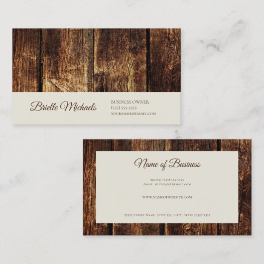 風化素朴した暗黒の木の板のスクリプエレガントト 名刺 (正面/裏面)