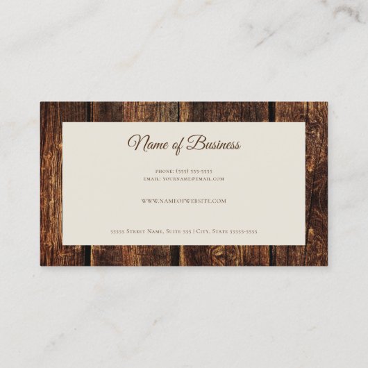 風化素朴した暗黒の木の板のスクリプエレガントト 名刺 (裏面)