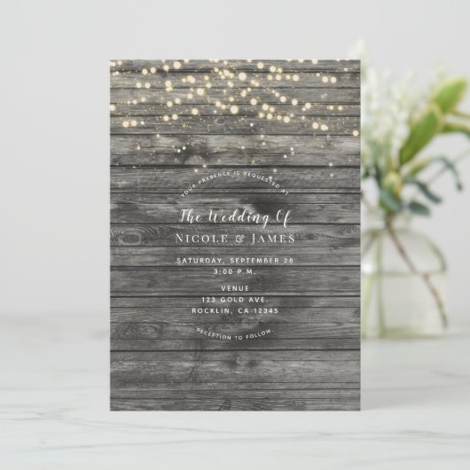 風化素朴した灰色の木の弦のラ結婚イト 招待状 (スタンド正面)