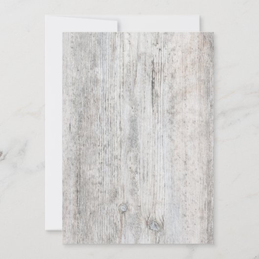 風化素朴した灰色の木材の我々は逃げたお祝い 招待状 (裏面)