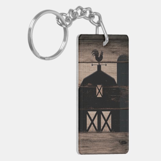 風化素朴ウッドブラックバーンドカントリーファームハウス キーホルダー (正面左)
