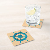 風化素朴ボートステアリングホイールフォト画像 スクエアペーパーコースター (インサイチュ)