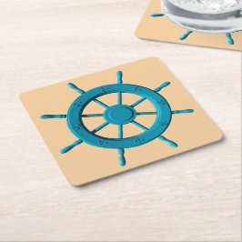 風化素朴ボートステアリングホイールフォト画像 スクエアペーパーコースター