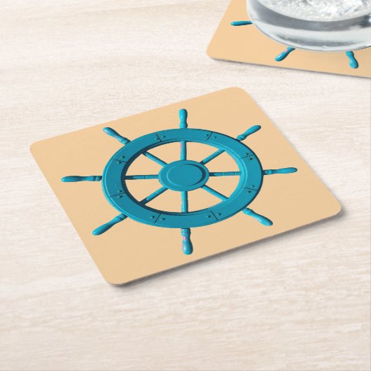 風化素朴ボートステアリングホイールフォト画像 スクエアペーパーコースター (アングル)