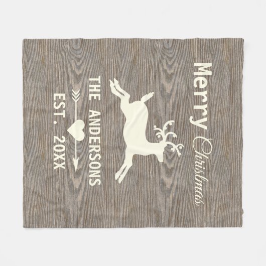 風化素朴木トナカイ家族クリスマス フリースブランケット (正面(横))