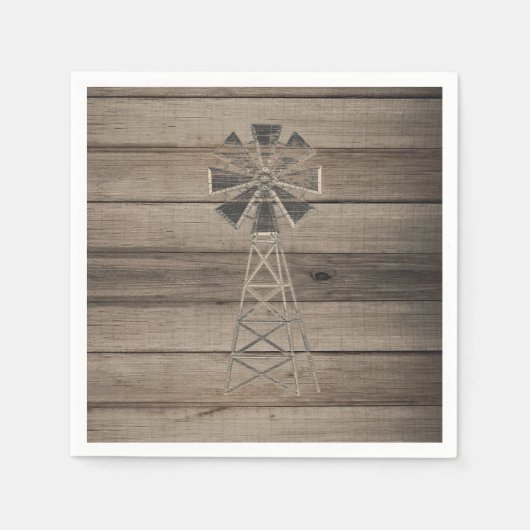 風化素朴木材カントリー風車結婚の スタンダードカクテルナプキン (正面)