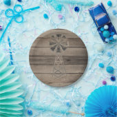 風化素朴木材カントリー風車結婚の ペーパープレート (パーティー)