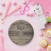 風化素朴木材カントリー風車結婚の ペーパープレート (パーティー)