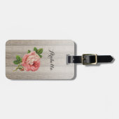 風化素朴木材ヴィンテージピンクのバラの名前 ラゲッジタグ (正面横)