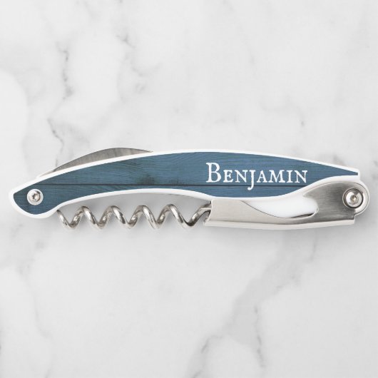 風化素朴青い木パーソナライズされた ソムリエナイフ (裏面)