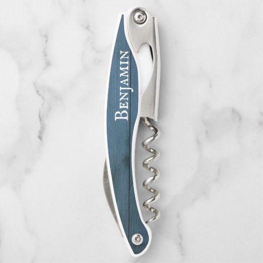風化素朴青い木パーソナライズされた ソムリエナイフ (裏面)