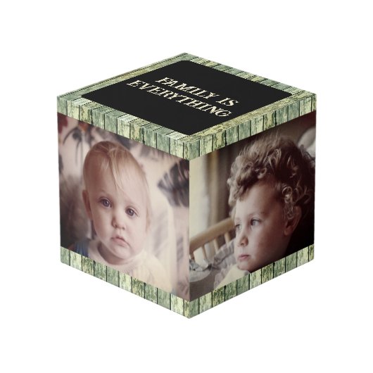 風化緑フェイクの木の家族の黒4写真 フォトキューブ (正面アングル)