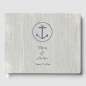 風化航海の木材パーソナライズされた結婚の ゲストブック (正面)