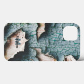 風合いある古びた青緑のペンキの木のカスタムモノグラム Case-Mate iPhoneケース (裏面 (横))
