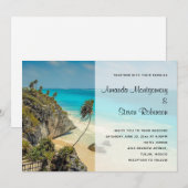 風吹かれた木の熱帯のビーチ     ウェディング 招待状 (正面/裏面)