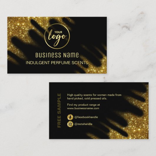 風吹きグリッターブラックアンド金ゴールド香水 名刺 (正面/裏面)